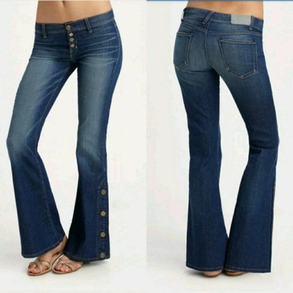 Elizabeth and James Jefferson Button Up Flare Jeans Mid Rise Medium Wash Size 25 - Picture 10 of 14